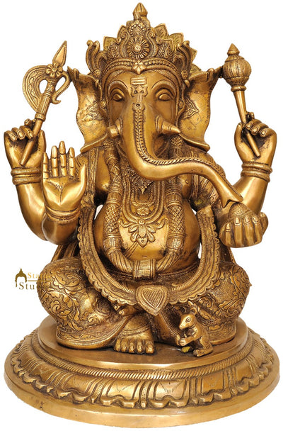 Hindu God Ganesha Pital Moorti For Birthday Anniversary Gifting With Base 16"