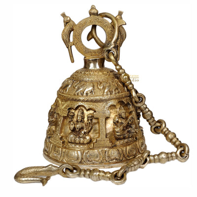 Hanging Bell Brassware Engraved Lord Ganesha Goddess Lakshmi Saraswati 13.5