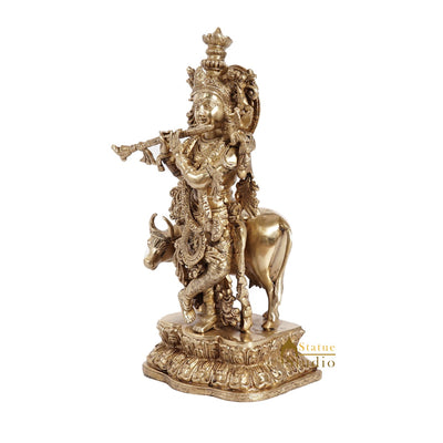 Bhagwan Shri Krishna Murti with Holy Cow Statue For Sale