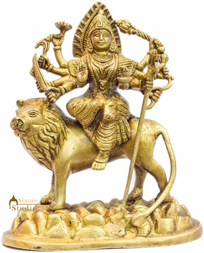 Brass hindu goddess hand made maa durga murti statue idol religious décor 7"