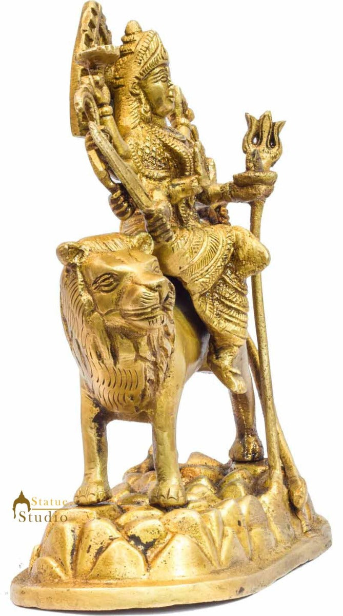 Brass hindu goddess hand made maa durga murti statue idol religious décor 7"