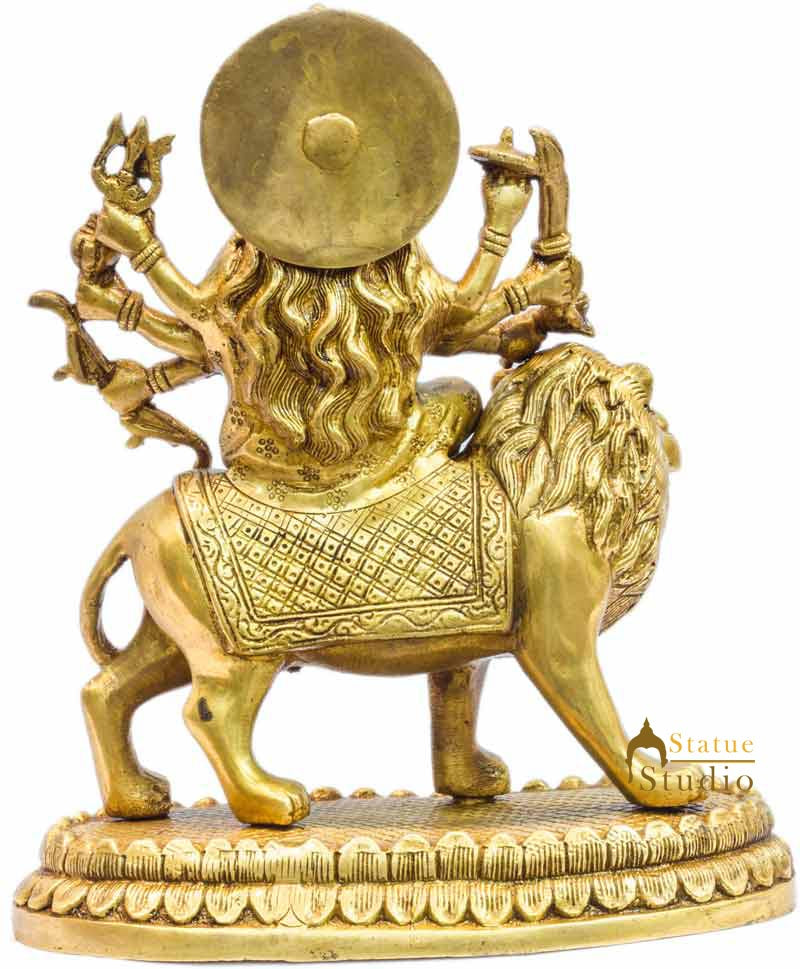 Antique brass india hand made hindu goddess religious durga statue figure 10"