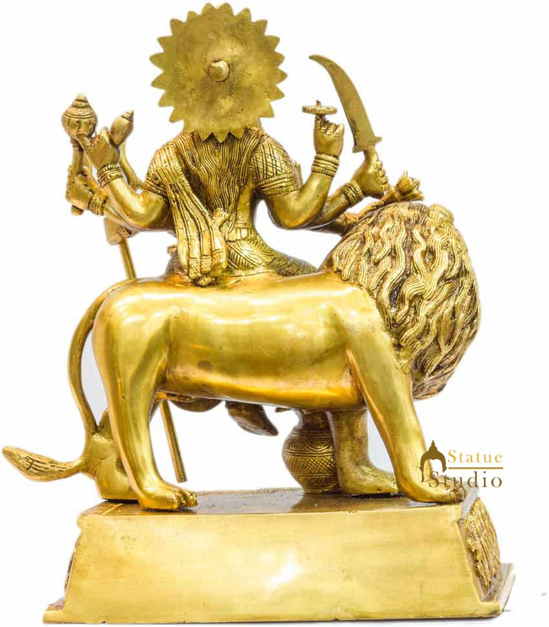 Brass maa durga statue with lion hindu goddess religious india décor 13"