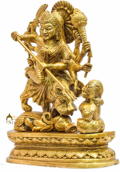 Antique brass india hand made hindu goddess religious durga statue idol 14"