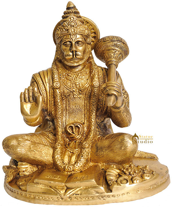 Brass Hinduism Deity Lord Hanuman In Blessing Mudra 7"