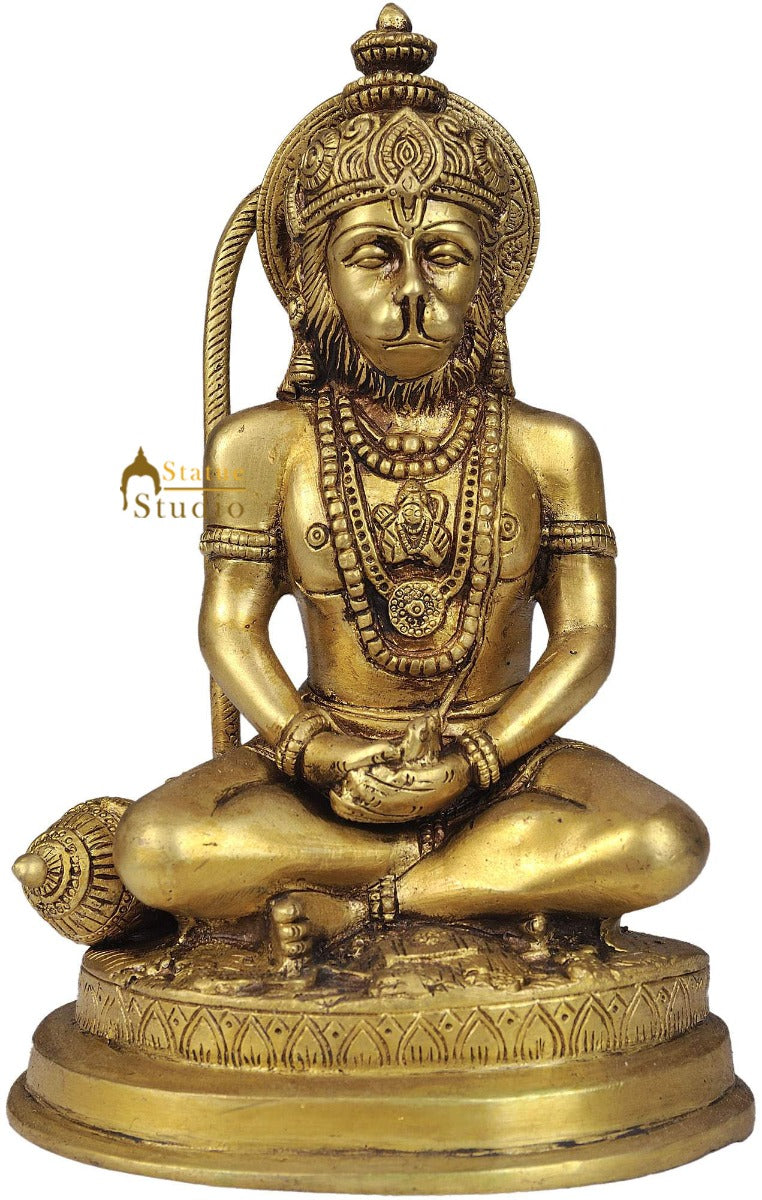 Brass Sitting Lord Hanuman Murti 7"