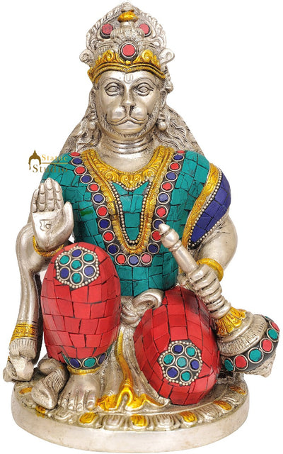 Sitting Brass Indian Hinduism Deity Hanuman 9"