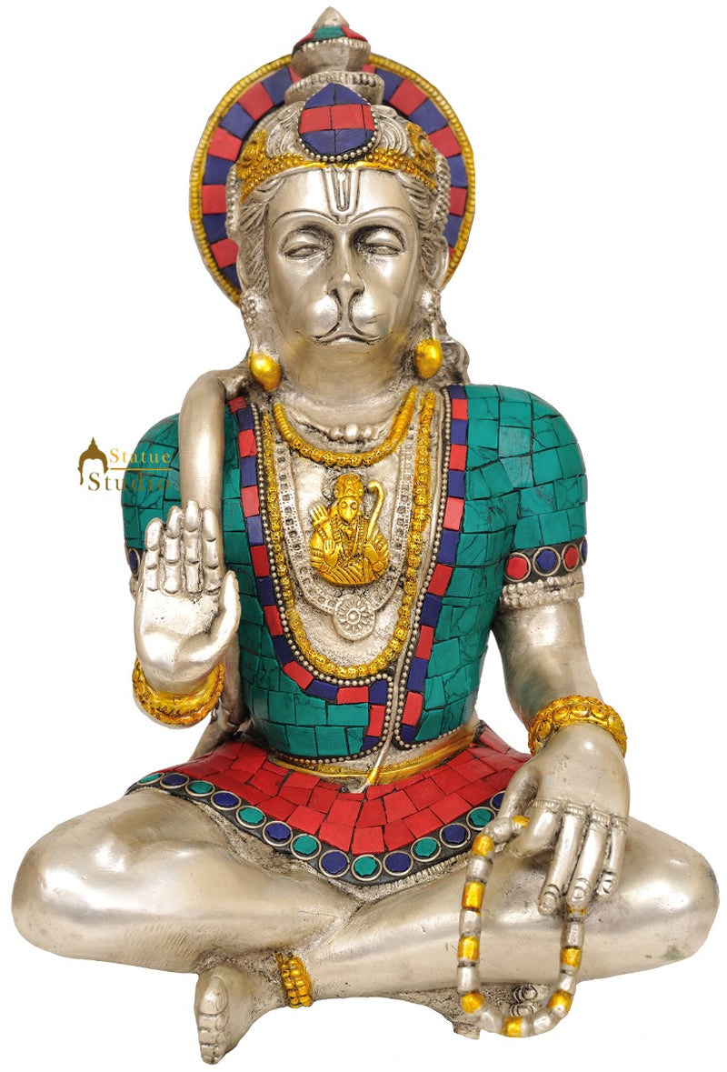 Blessing Hanuman (Lord Rama Depicted in His Heart) Décor Statue 12"