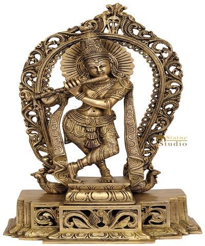 Brass Indian Hinduism Lord Krishna Playing Flute 16"