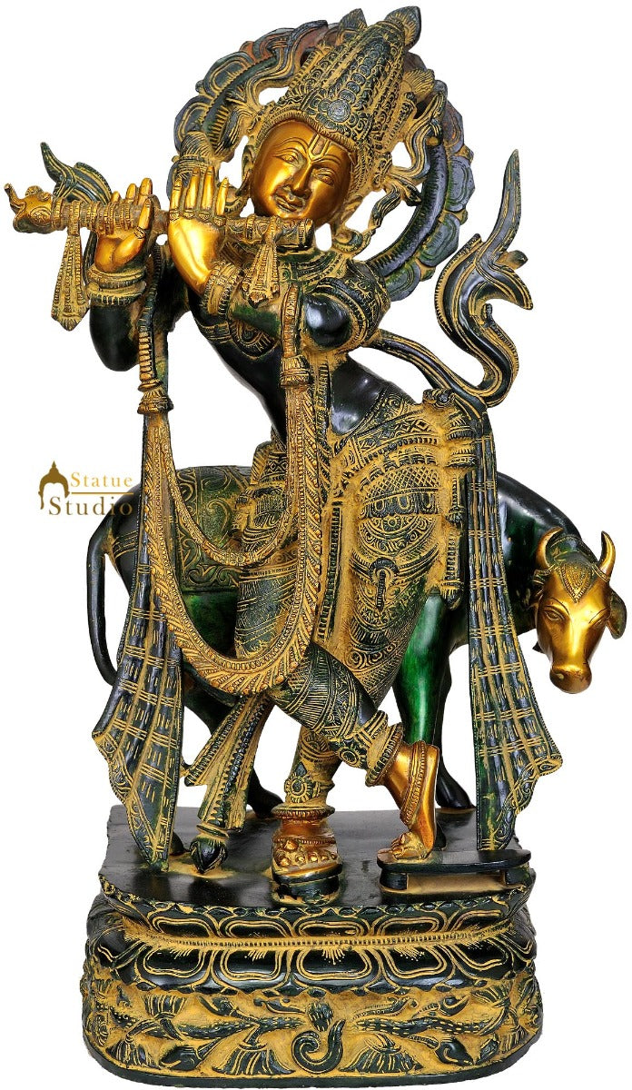 Gopala Krishna Statue With Cow Divine Large Size Idol 22"
