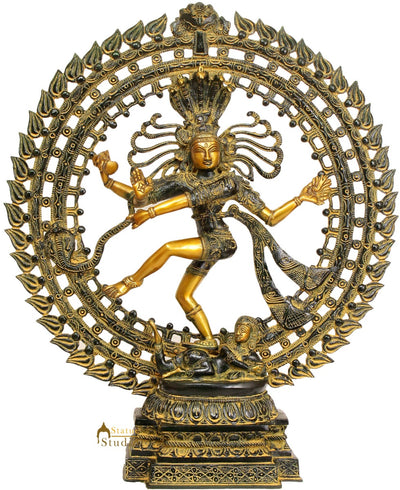 Antique Brass Indain Deity Dancing Shiva Lord Natraj Statue 22"