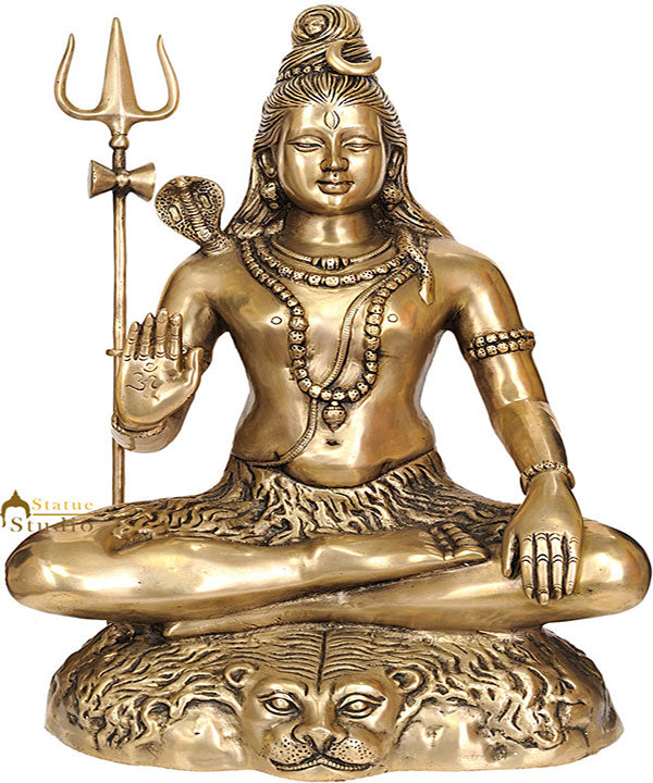 Brass Indian Hinduism Deity Blessing Shankar Bhagwan Shiva Large Statue 22"