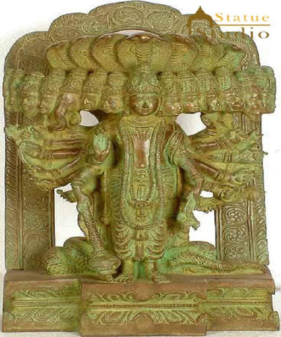 Antique Brass Indian Hindu Lord Vishnu in His Cosmic Magnification 14"