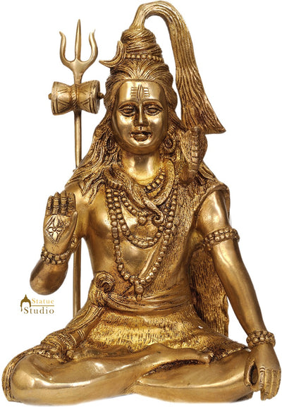 Brass Blessing Indian Hindu Lord Shiva Statue For Sale 12"