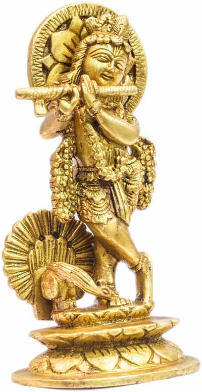India made hand carved small miniature hindu god lord krishna statue idol 6"
