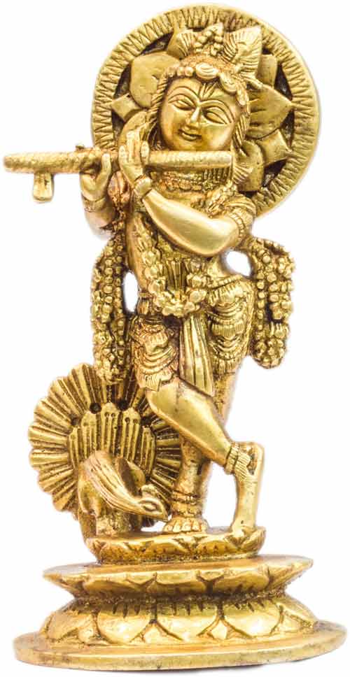 India made hand carved small miniature hindu god lord krishna statue idol 6"