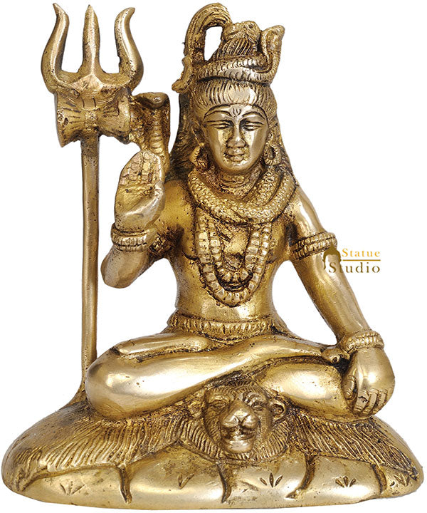 Brass Indian Handmade Hindu Deity Shankar Bhagwan Murti Shiva Idol 6"