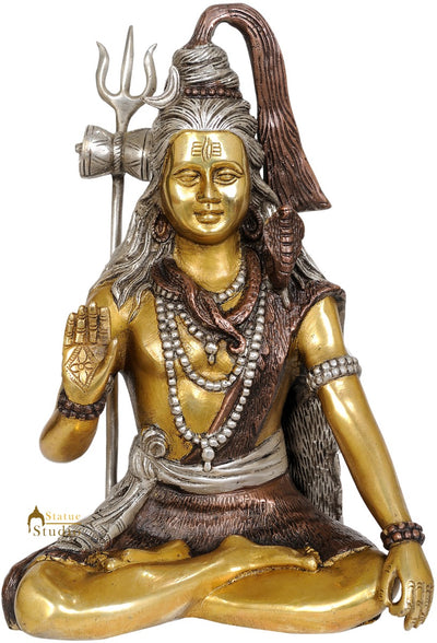 Brass Indian Hinduism Deity Blessing Shankar Bhagwan Shiva Large Statue 11"