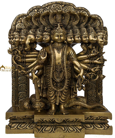 Brass Indian Hindu Lord Vishnu in His Cosmic Magnification Antique Statue 14"