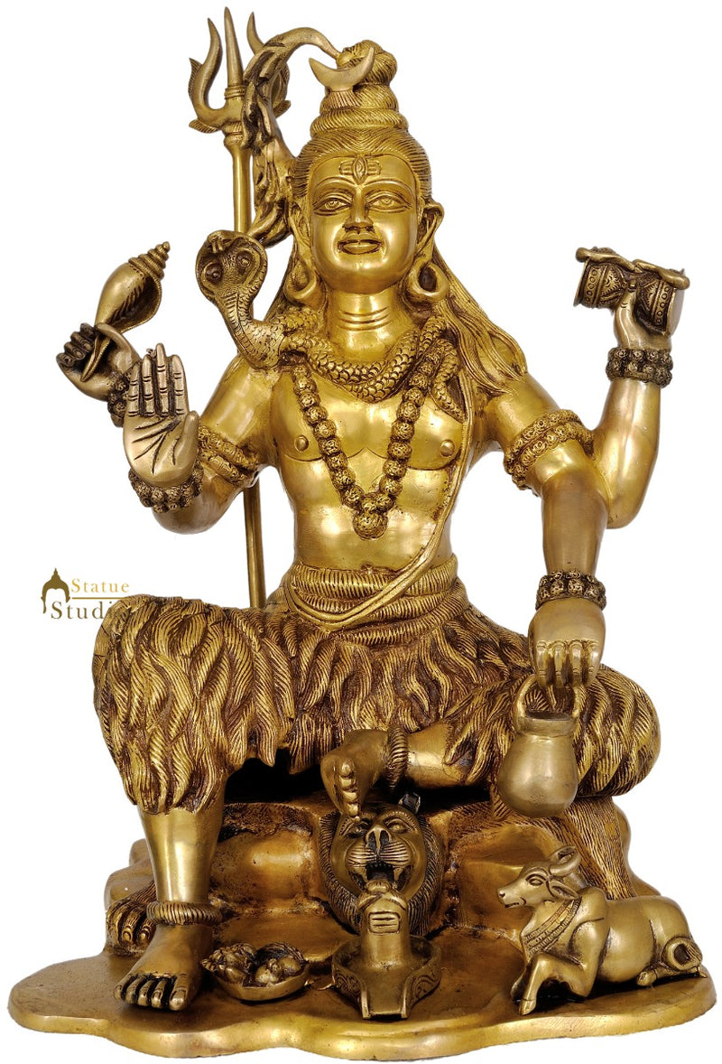 Four-Armed Brass Image of Yogeshvara Shiva Rare Depiction Statue 1.5 Feet
