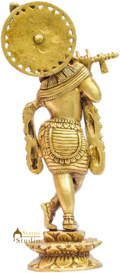 Brass hindu god deity lord krishna with flute for pooja religious décor idol 12"