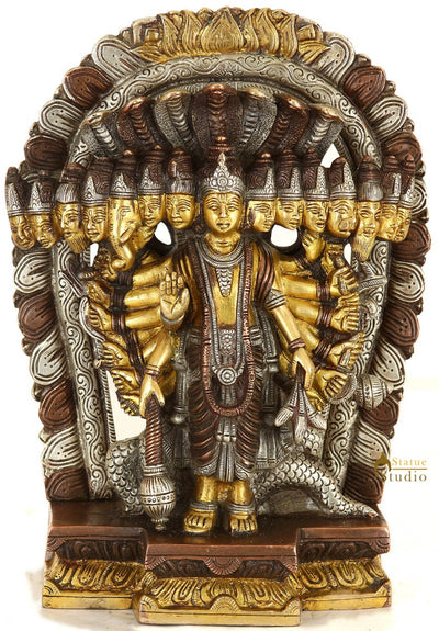 Brass Indian Hindu Lord Vishnu in His Cosmic Magnification Antique Statue 11"