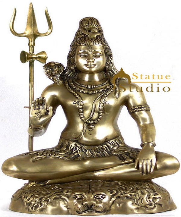 Rare Depiction Statue of Lord Shiva Seated on the Mountain of Kailash Large 24"