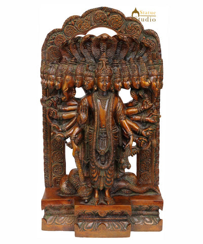 Brass Indian Hindu Lord Vishnu in His Cosmic Magnification Antique Statue 14"