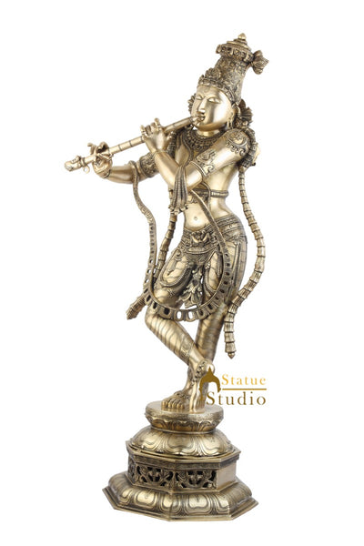 Large Size Brass Masterpiece Hindu Deity Lord Murali Krishna Home Décor 4 Feet