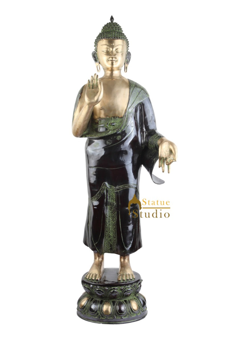 Indian Handmade Antique Brass Bodhisattva Standing Buddha Large Size 4 Feet
