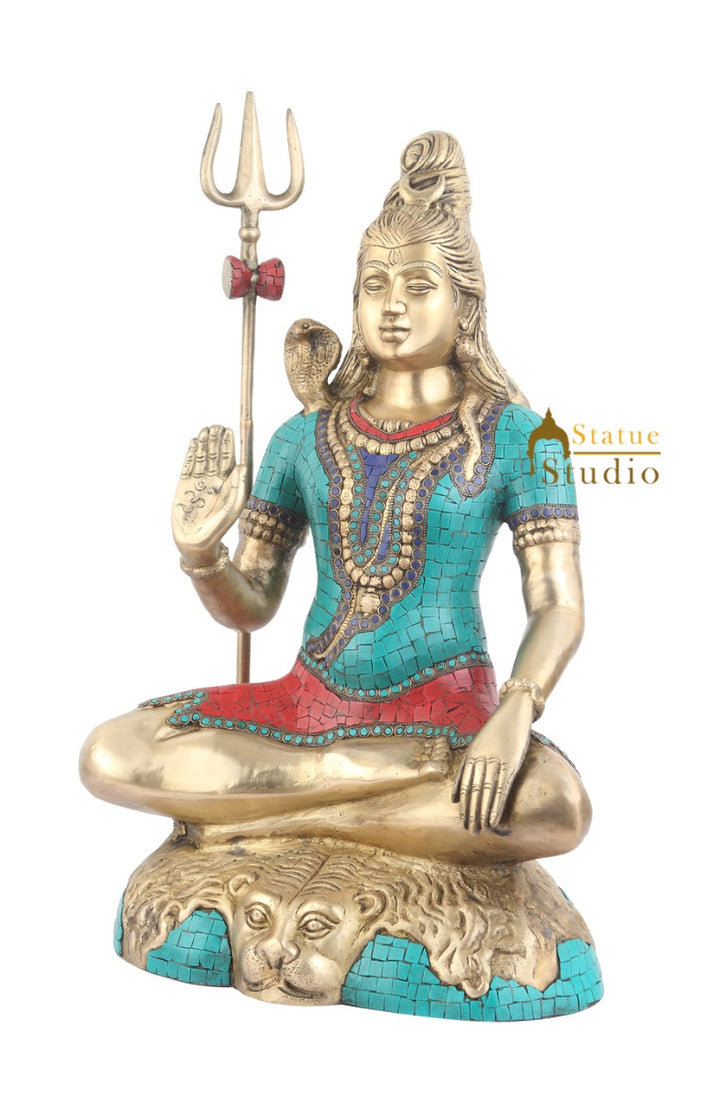 Brass Large Lord Shiva Statue Stone Work For Home Decor 2 Feet