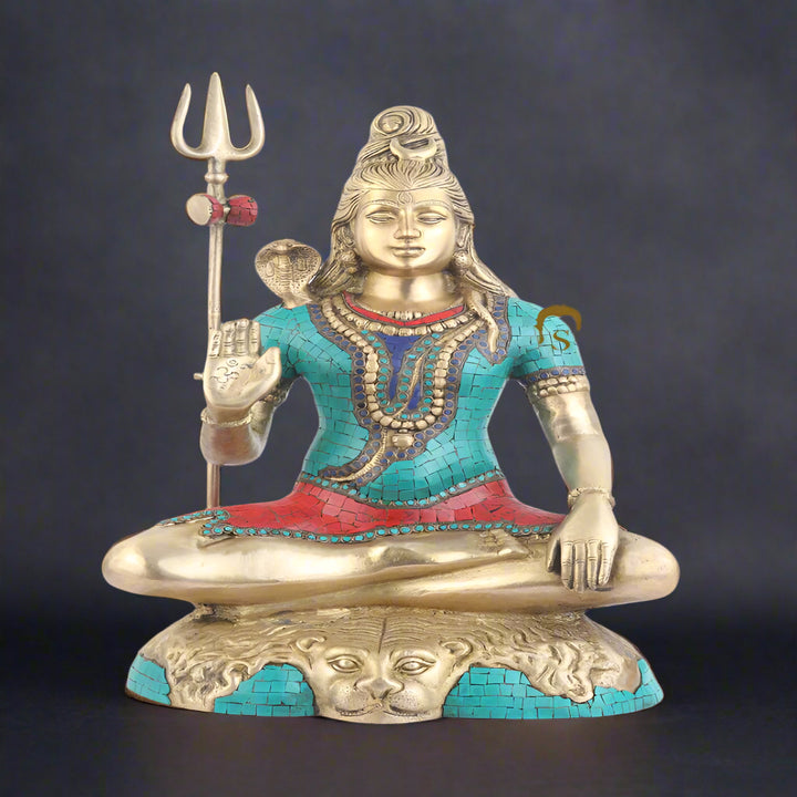 Brass Large Lord Shiva Statue Stone Work For Home Decor 2 Feet
