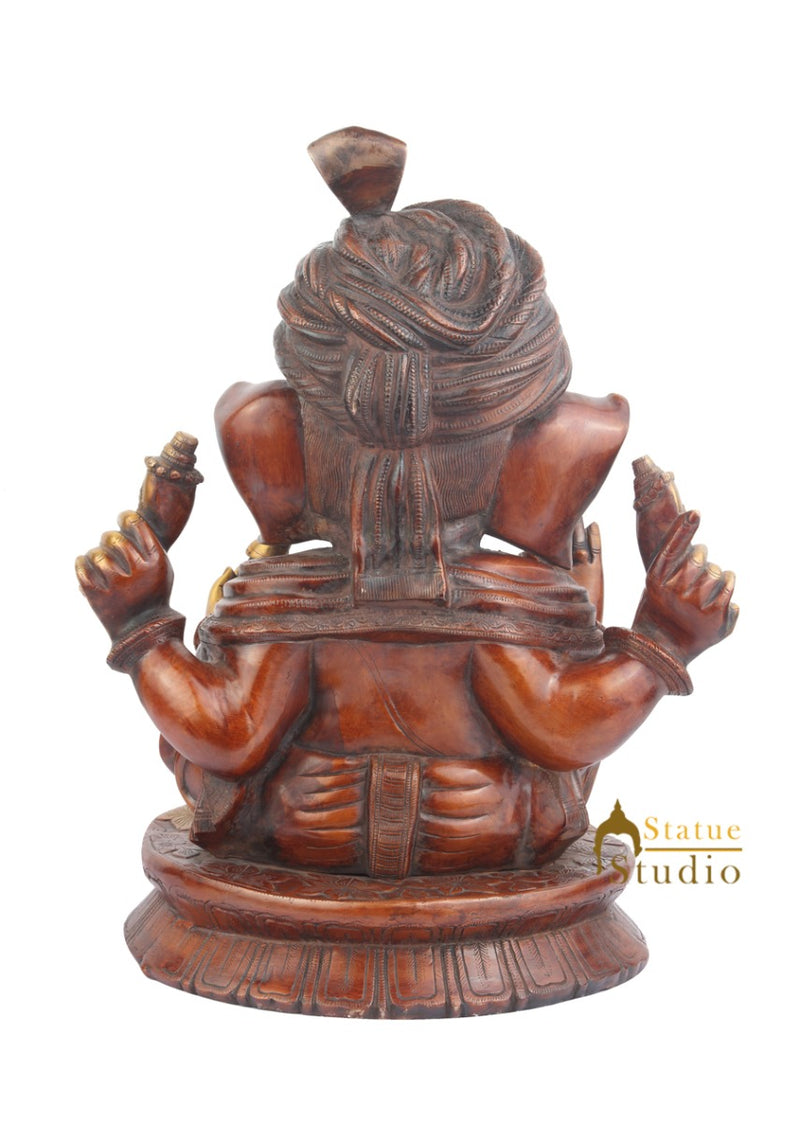 Brass Indian Hindu Ganpati Ji Murti Ganesha Statue With Turban Large Idol 21"