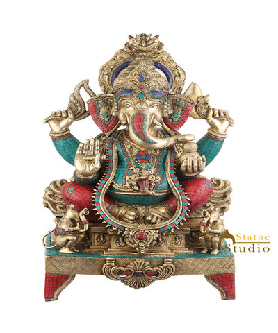 Big Brass Indian Hindu Lord Ganpati Idol Ganesh Ji Vastu Décor Large Statue 33"