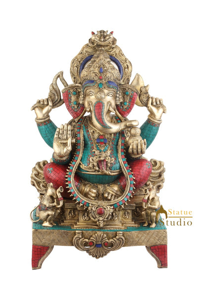 Big Brass Indian Hindu Lord Ganpati Idol Ganesh Ji Vastu Décor Large Statue 33"