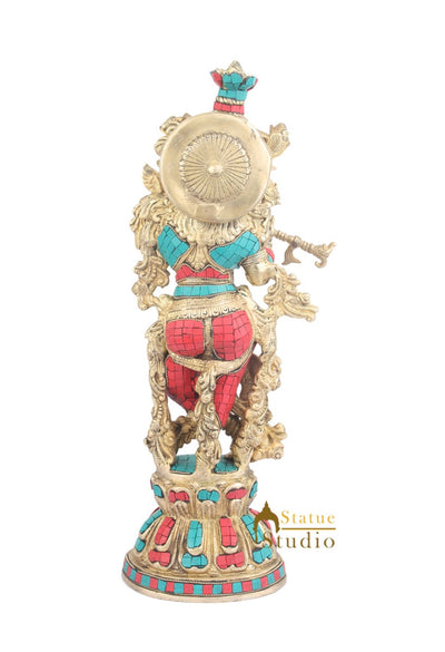 Large Size Brass Hindu Deity Lord Murali Krishna Home Décor Statue For Sale 21"