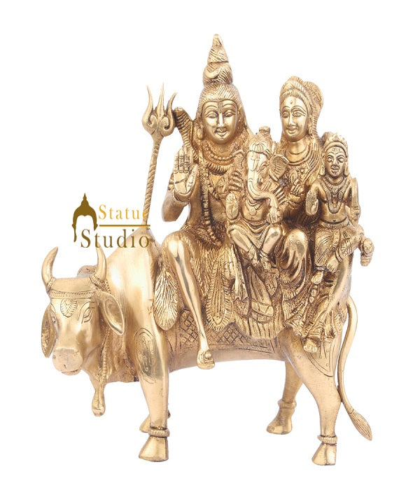 Indian Hinduism Deity Lord Shiva Parivar On Holy Cow Religious Décor 11"