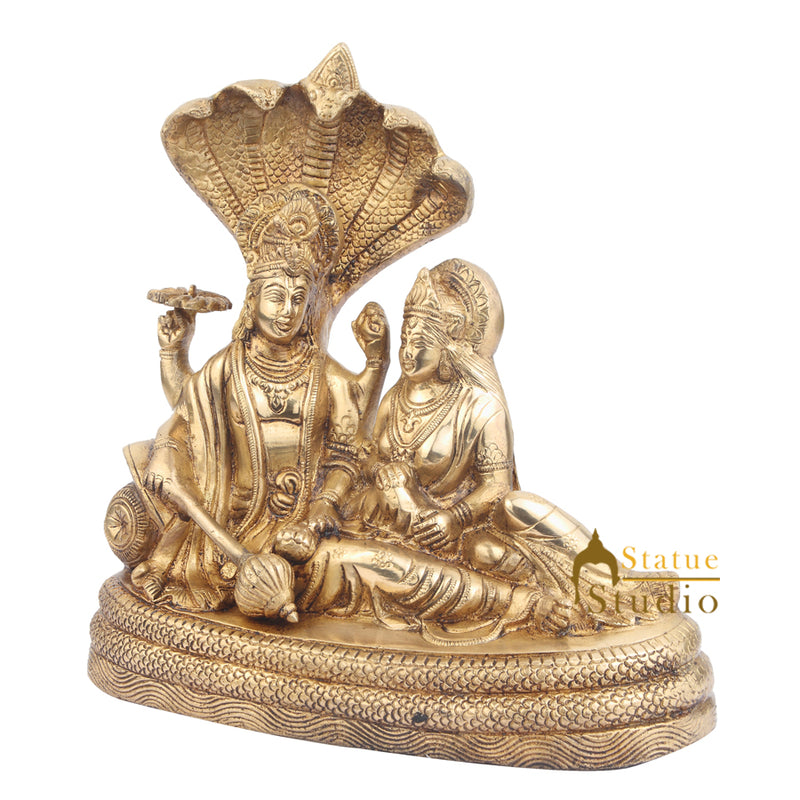 Rare Antique Indian Hinduism Lord Vishnu With Laxmi Ji Under Serpent Idol 11"