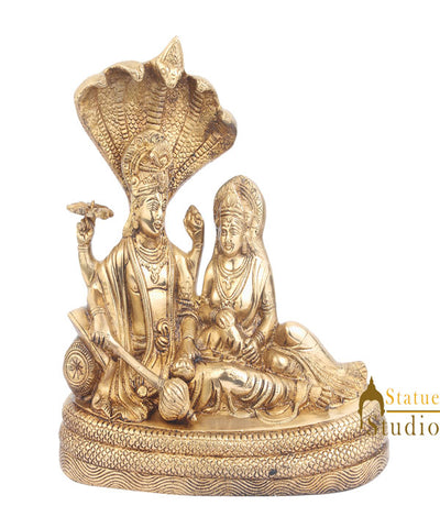 Rare Antique Indian Hinduism Lord Vishnu With Laxmi Ji Under Serpent Idol 11"