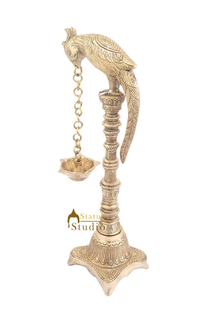South Indian Style Brass Bird Oil Diya Lamp Stand Diwali Wedding Gifting 13"