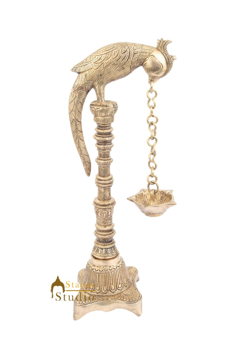 South Indian Style Brass Bird Oil Diya Lamp Stand Diwali Wedding Gifting 13"
