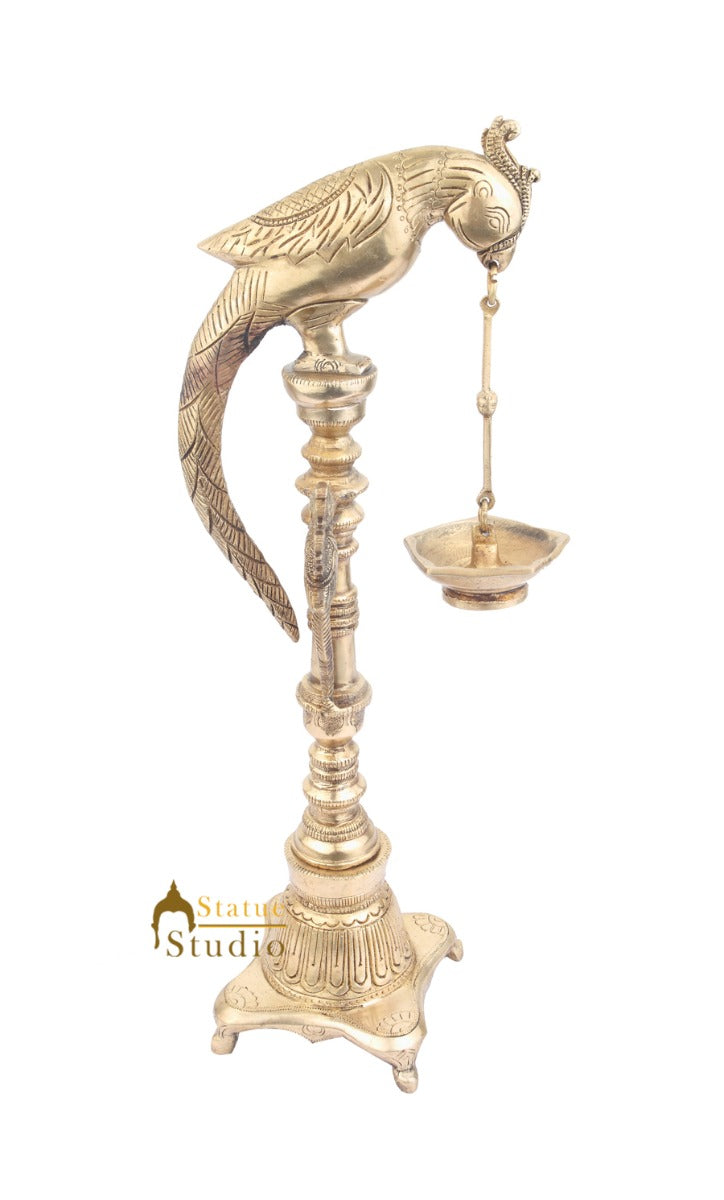 South Indian Style Brass Bird Oil Diya Lamp Stand Diwali Wedding Gifting 17"