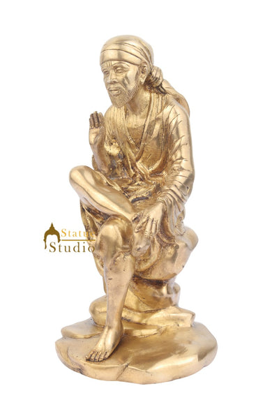 Hindu Brass Indian Handicraft Shirdi Ke Sai Baba Statue Religious Idol 10"