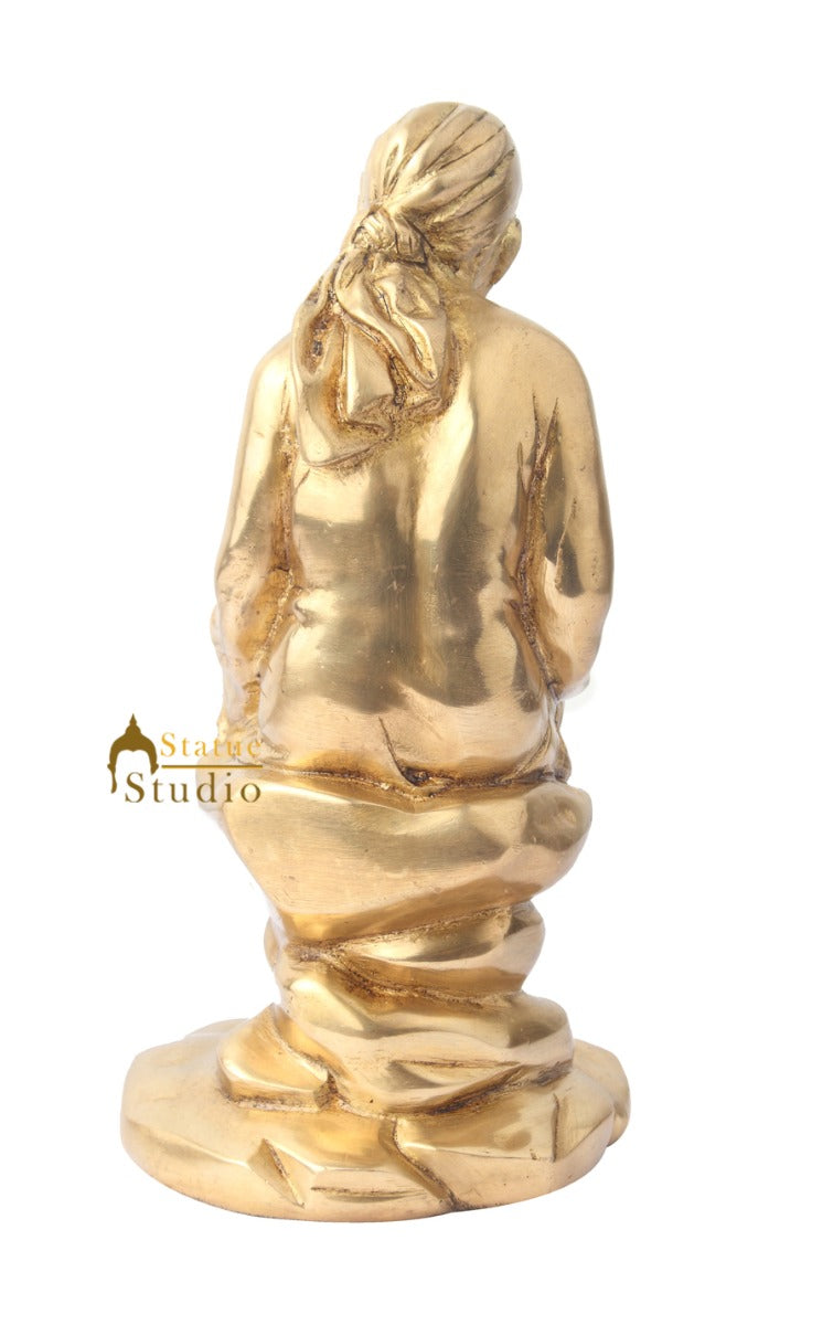 Hindu Brass Indian Handicraft Shirdi Ke Sai Baba Statue Religious Idol 10"