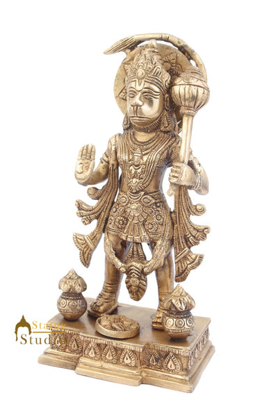 Brass Indian Hindu Mahveer Deity Lord Hanuman Standing Idol For Sale 10"
