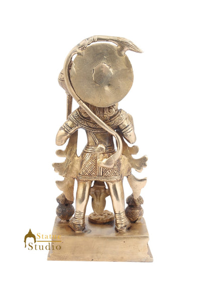 Brass Indian Hindu Mahveer Deity Lord Hanuman Standing Idol For Sale 10"