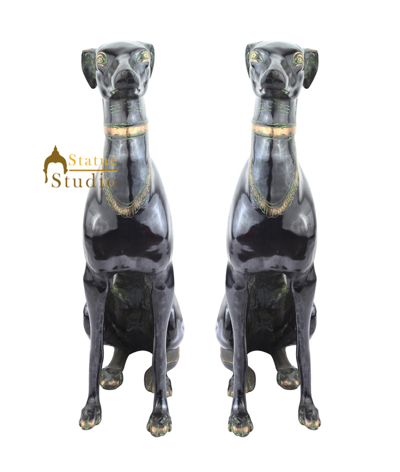 Brass Animal Handicraft Home Garden Décor Dog Pair Sitting Large Statue 2 Feet