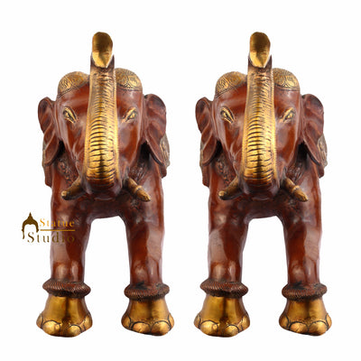 Brass Animal Handicraft Home Garden Décor Elephant Pair Large Sculpture 2 Feet