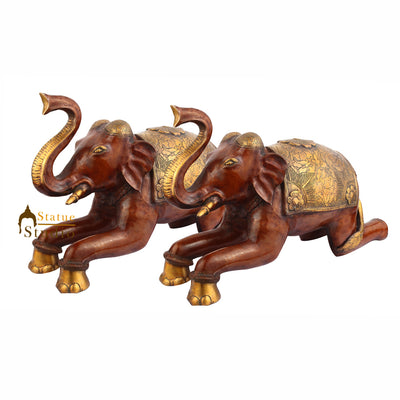 Brass Animal Handicraft Home Garden Décor Elephant Pair Large Sculpture 2 Feet