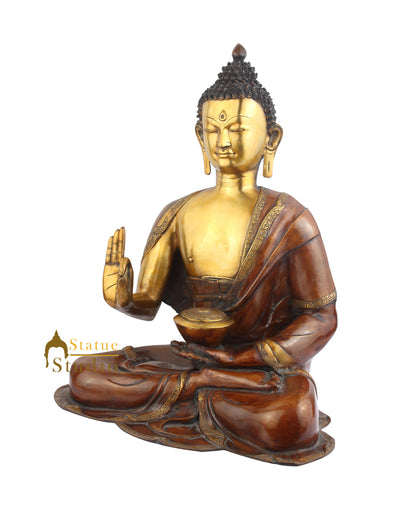 Big Brass Antique Indian Lord Shakyamuni Buddha Décor Statue For Sale 30"